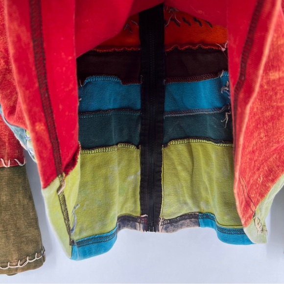 MPC Colorful Patchwork Embroidered Stitching Sip Front Hooded Jacket Artsy - Picture 9 of 17